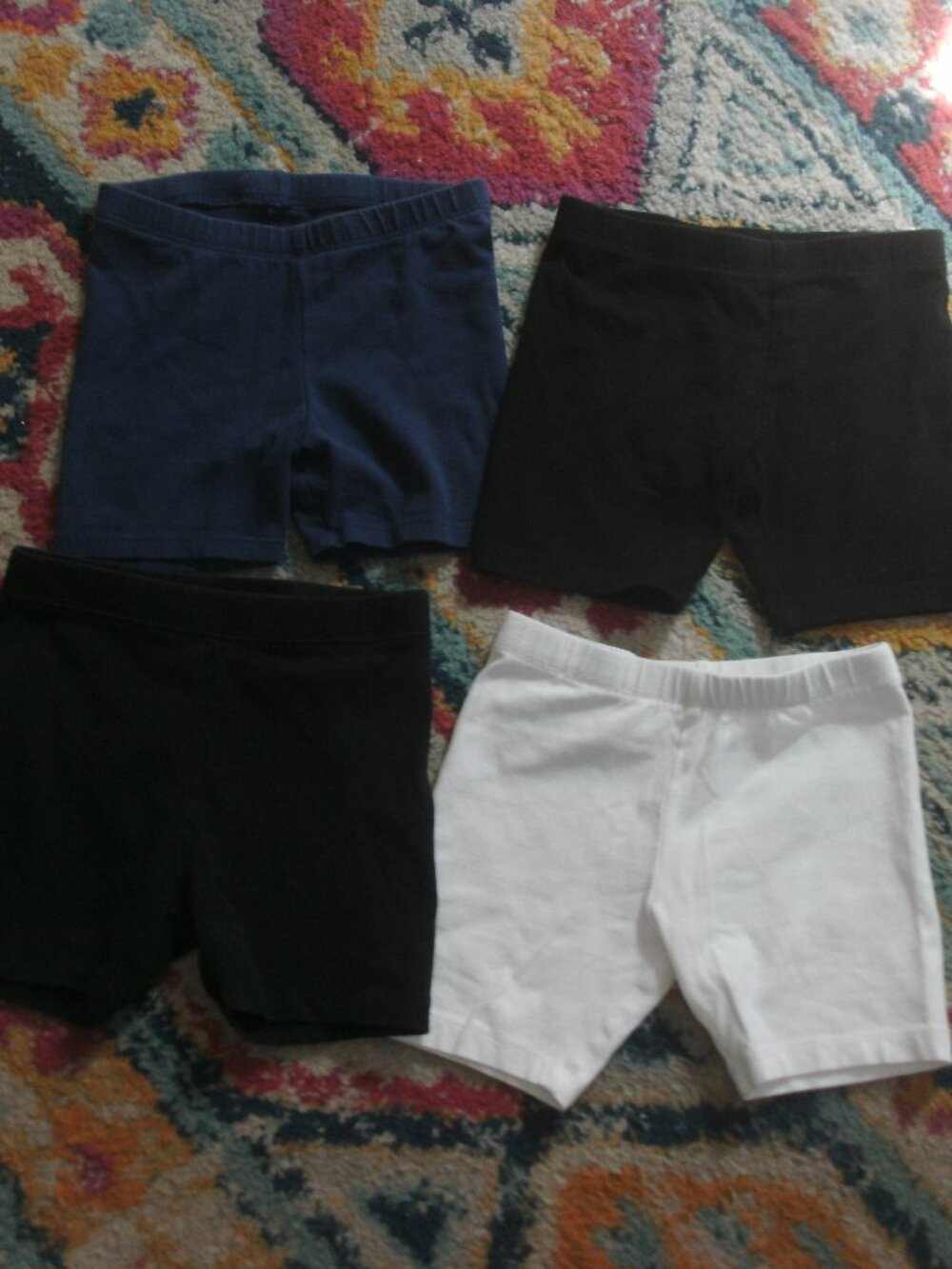 Lot of Four Easy To Wear Pull On Knit Bike Shorts Black Navy Blue & White ~ 3T